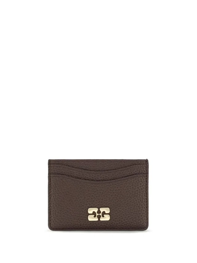 GANNI Textured Faux Leather Card Case — Brown Wallet in Brown Leather from HEWI