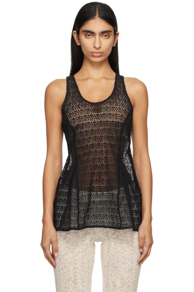 BITE Black Tailored Lace Tank Top, image 1 of 1 from SSENSE