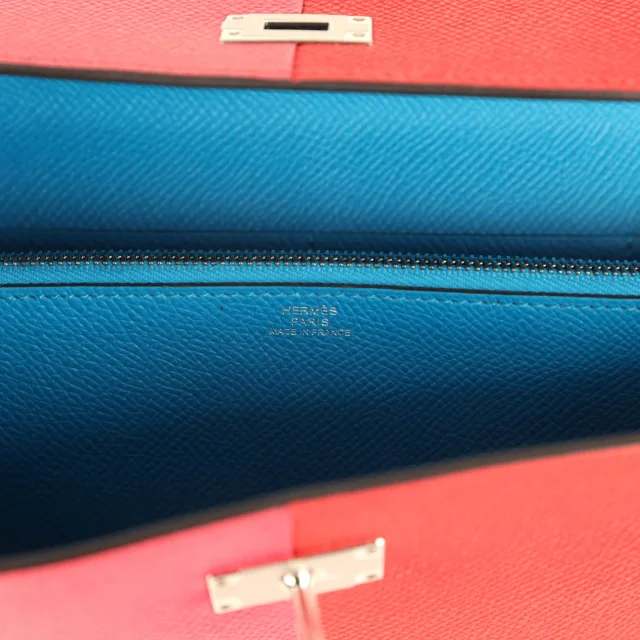 Hermès Kelly Wallet To Go Casaque Rouge De Coeur, Rose Extreme, Bleu Zanzibar Epsom Palladium Hardware in Red Epsom leather from Madison Avenue Couture, photo 9 of 9