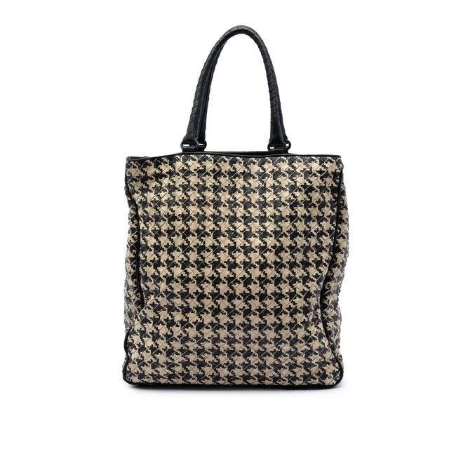 Black Bottega Veneta Nappa Intrecciato Houndstooth Vertical Tote in Black Nappa leather from Designer Revival