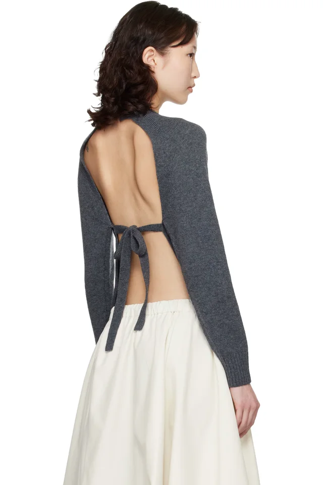 Cordera Gray Merino Wool Open-Back Cardigan, photo 3 of 4 from SSENSE