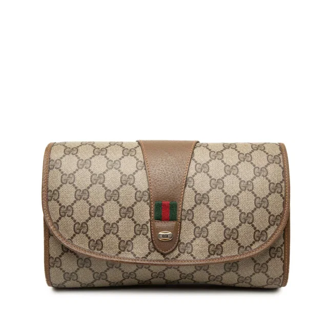 Beige Gucci GG Supreme Web Clutch in Beige Coated canvas from Designer Revival