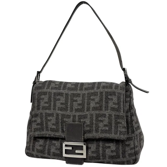 Fendi Shoulder Bag Zucca Pattern Mamma Baguette Fabric Gray in Grey Leather from The Reluxe