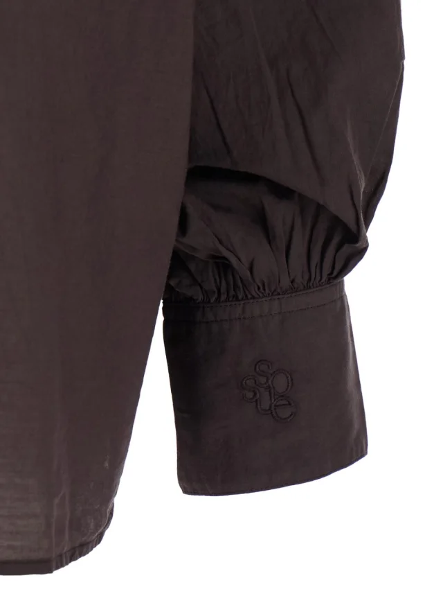 SOSUE 'Antonia' Brown Shirt with classic collar and logo embroidery on the cuff in fabric for women in Brown, photo 5 of 6 from Gaudenzi Boutique