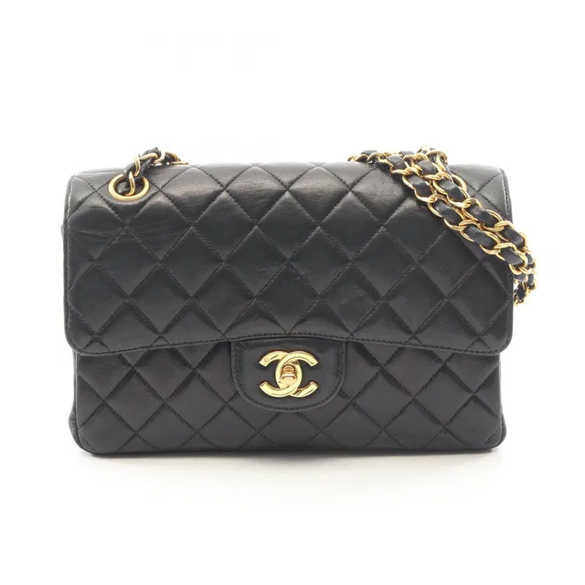 Chanel Shoulder Bag Quilted Double Face Black Lambskin Chain in Black Lambskin from The Reluxe