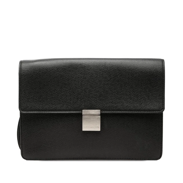Black Louis Vuitton Taiga Selenga Clutch Bag in Black Leather from Designer Revival