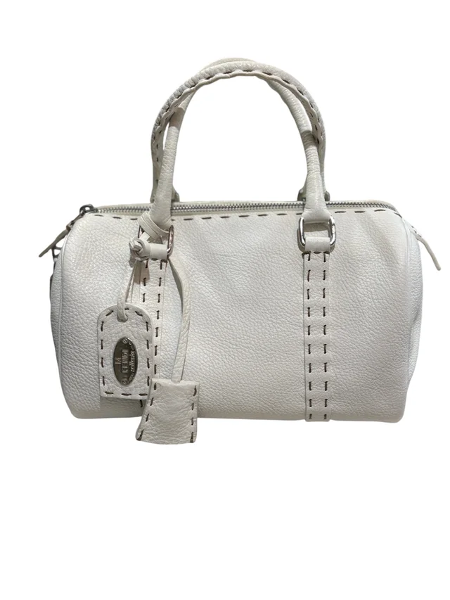 Fendi Boston Small Duffle Bag in White Caviar leather from Revivre Luxury Consignment