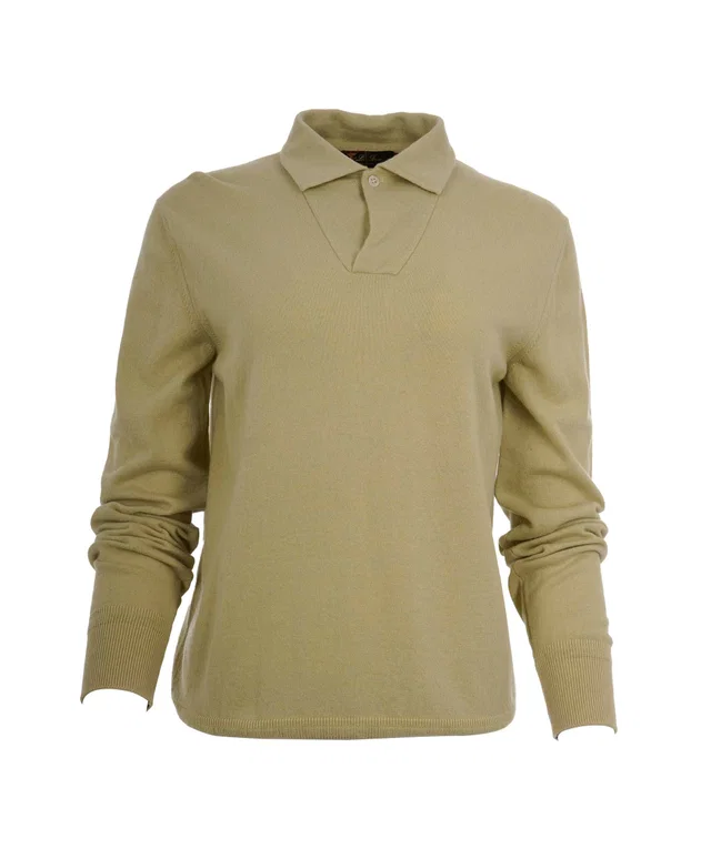 Loro Piana Cashmere Khaki Open Polo Size Medium in Green Cashmere from Luxury Promise