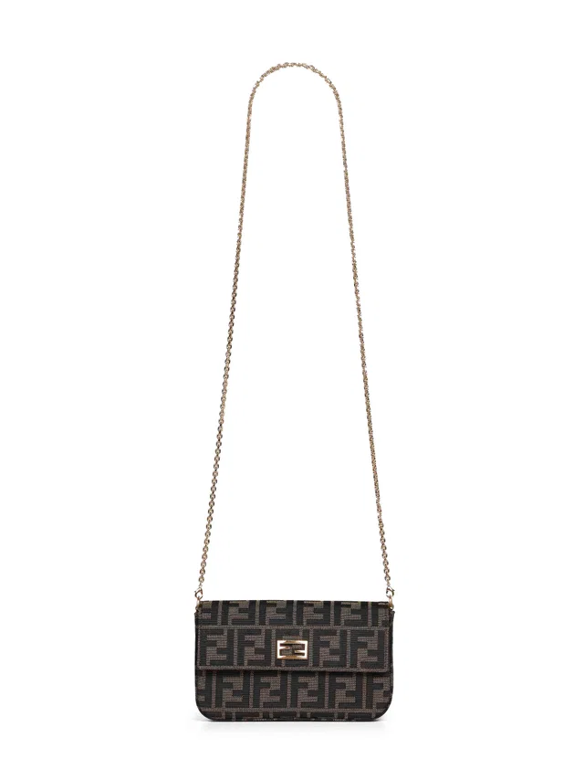 Fendi Baguette Wallet On Chain — Brown Polyester in Brown Canvas from HEWI
