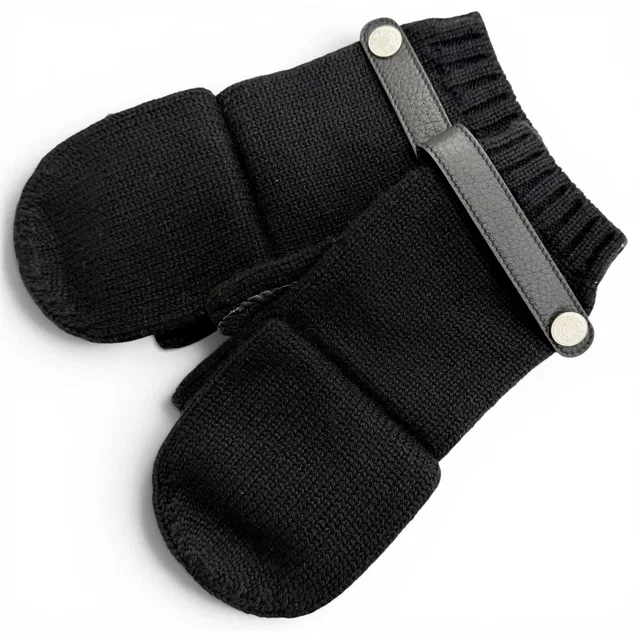 Hermès Lionel 100% Cashmere Sellier Buttons Deerskin Leather Knit Gloves Mittens in Cashmere from The Reluxe