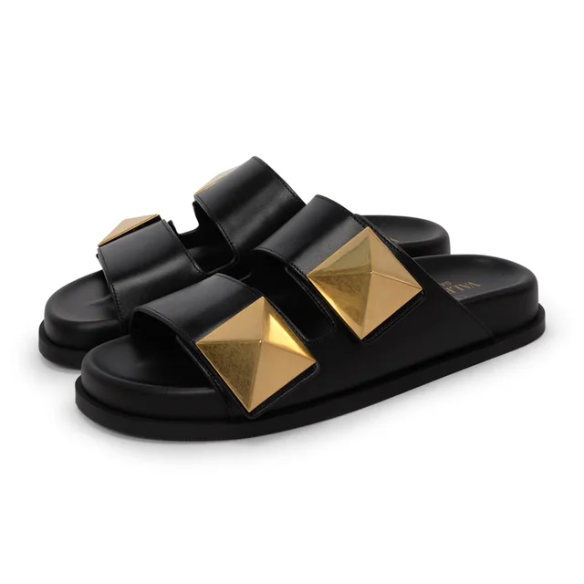 Valentino Garavani One Stud Slides 36 in Black Calfskin from Blue Spinach