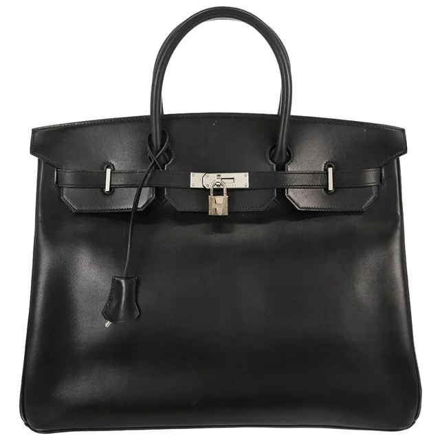 Hermès Black Box Calf Birkin 40 Handbag in Black Box leather from AMORE Vintage Tokyo