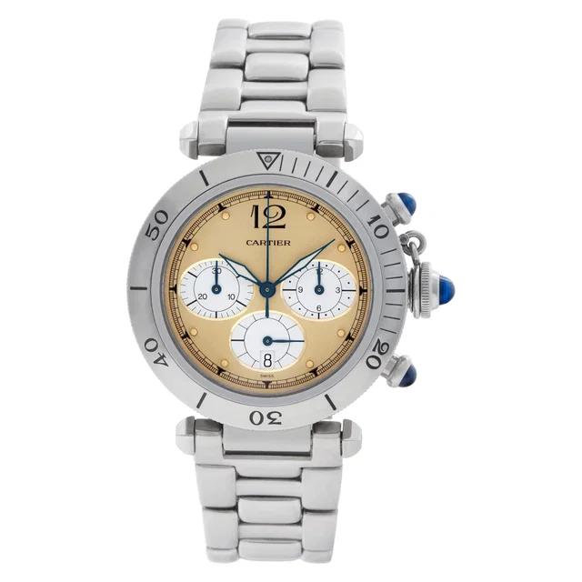Cartier Pasha Chronograph 38mm W31004H3 in Stainless Steel from Gray And Sons