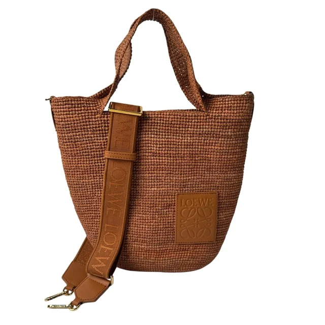 Loewe Slit Mini Raffia Leather 2-Way Tote Shoulder Bag in Raffia from The Reluxe