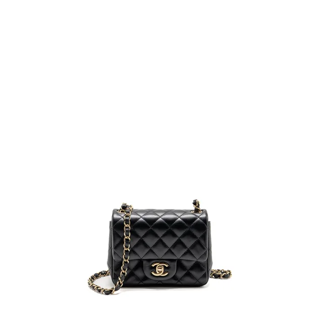 Chanel Mini Square flap bag lambskin black LGHW (microchip) in Black Lambskin from EMIER