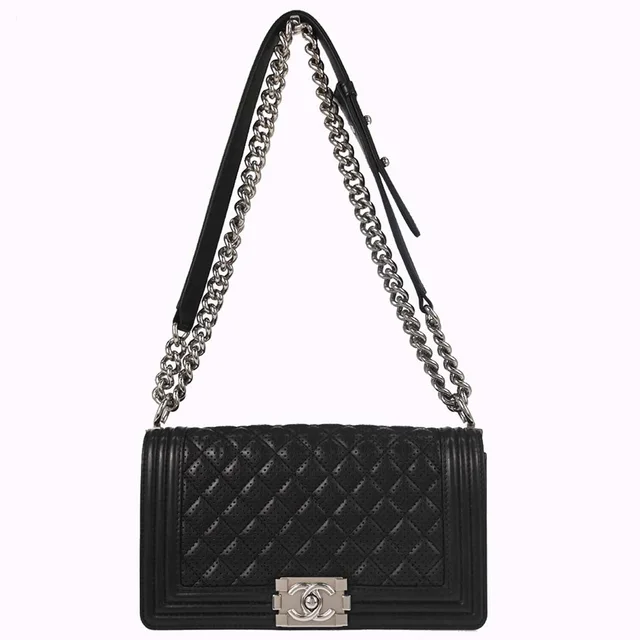 Boy Chanel 2014 Black Perforated Lambskin Medium Shoulder Bag in Black Lambskin from AMORE Vintage Tokyo