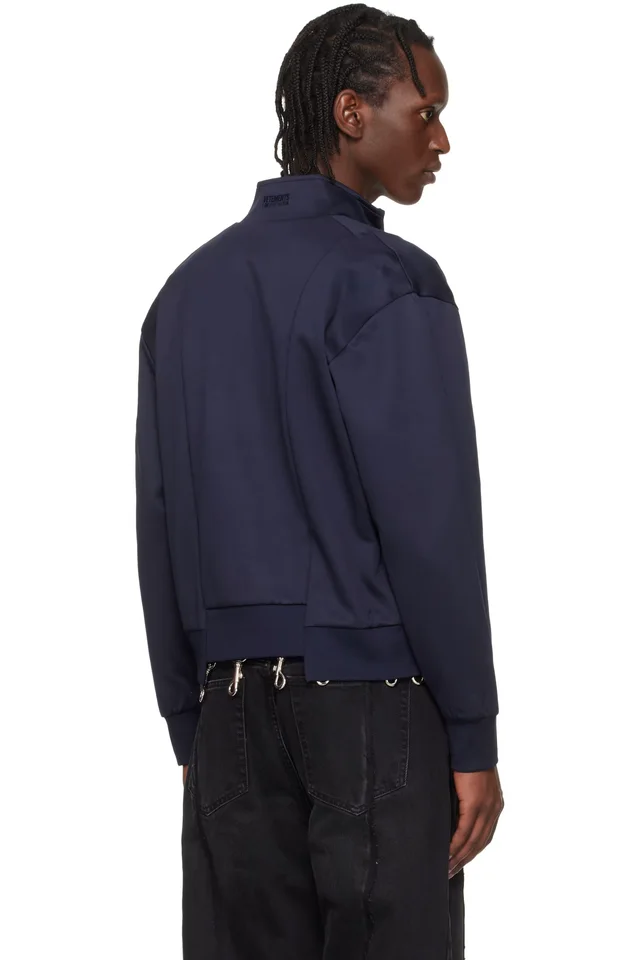 VETEMENTS Navy Cut-Up Athletic Zip-Up Track Jacket, photo 3 of 4 from SSENSE