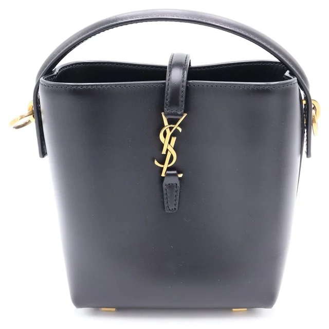 Saint Laurent Minibucketbag Leather Gold 2-Way Shoulder Bag Black in Black Leather from The Reluxe