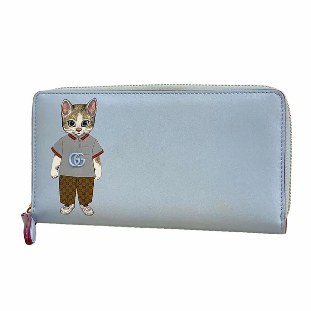 Gucci Wallet Yuko Higuchi Leather Sky Blue Bordeaux Champagne Gold in Burgundy Leather from The Reluxe