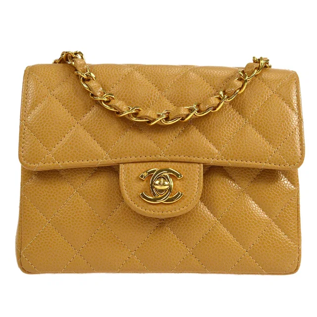 Chanel 2003-2004 Classic Square Flap Mini 17 Beige Caviar in Beige Caviar leather from AMORE Vintage Tokyo