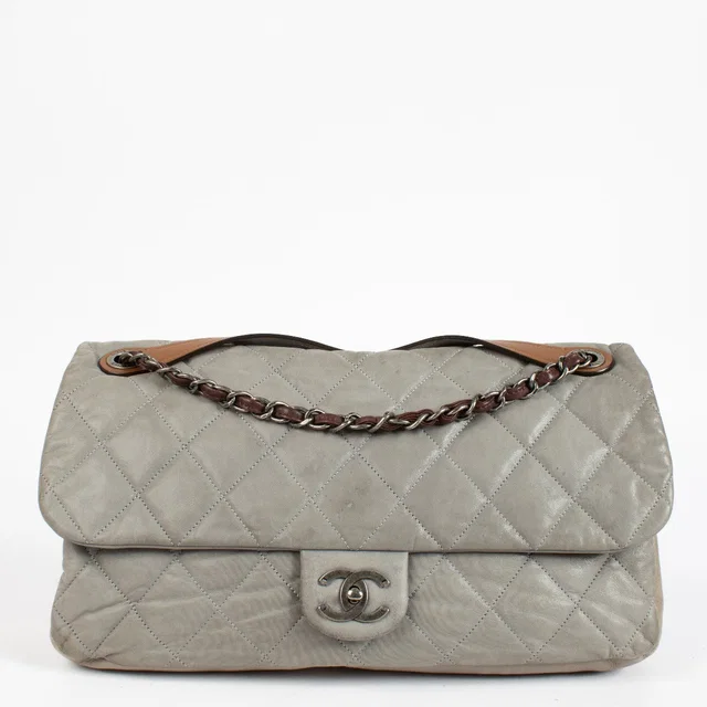Chanel Grey Iridescent Calfskin Large In-the-Mix Flap Bag in Grey Calfskin from Labellov