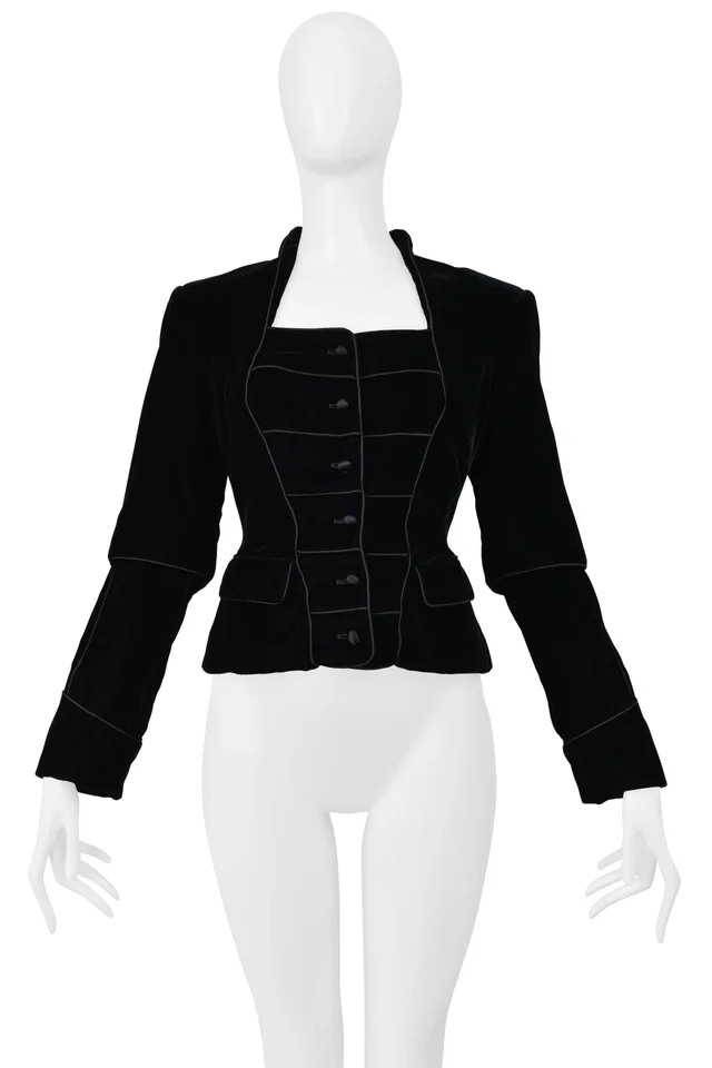 Saint Laurent Black Velvet Jacket With Button Front in Black Velvet from Resurrection Vintage
