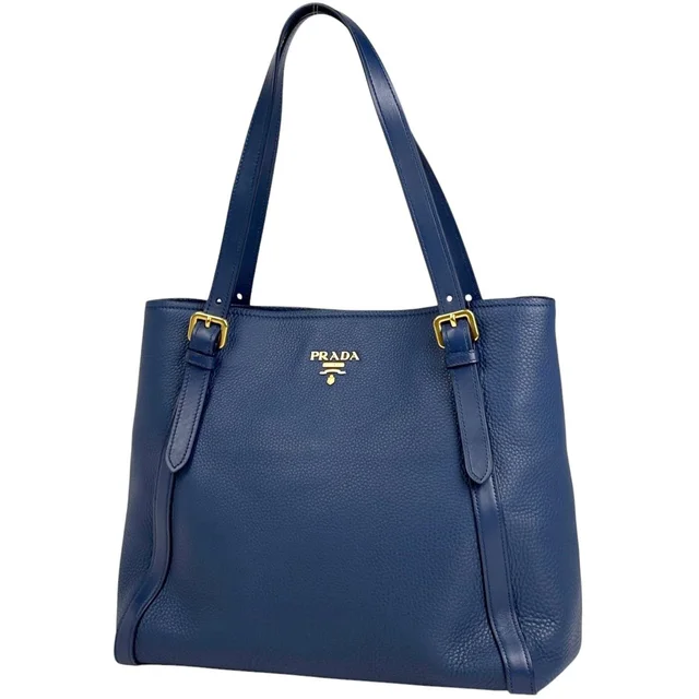 Prada Tote Bag Leather Blue in Blue Leather from The Reluxe