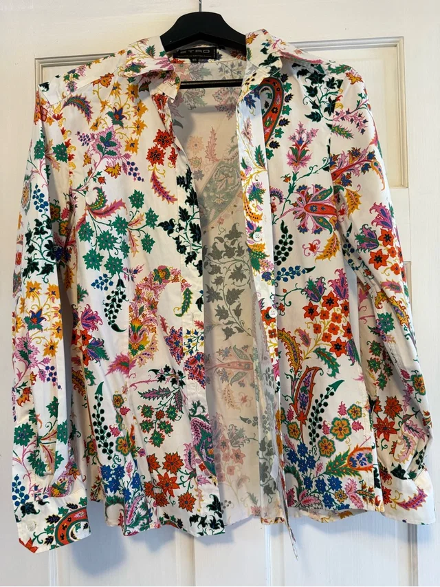 Etro Multicolor Paisley Floral Button-Down Shirt - White Base in white|green from Poshmark