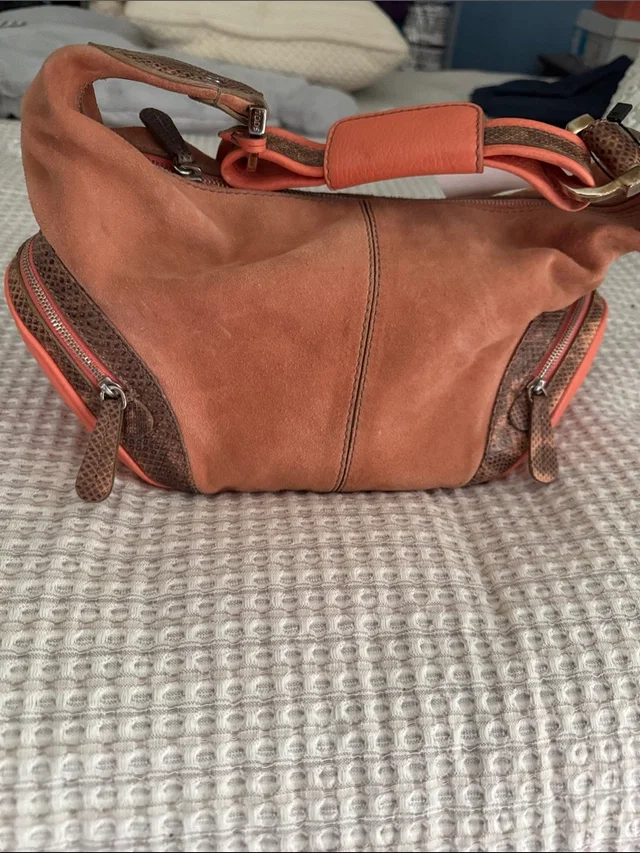 Tod's Burnt Orange Suede Shoulder Hobo With Brown Trim in orange|brown|red Suede from Poshmark