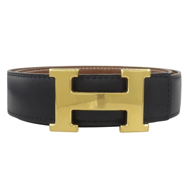 Hermès 2001 Constance belt, black/brown in Black Box leather from VINTAGE QOO TOKYO