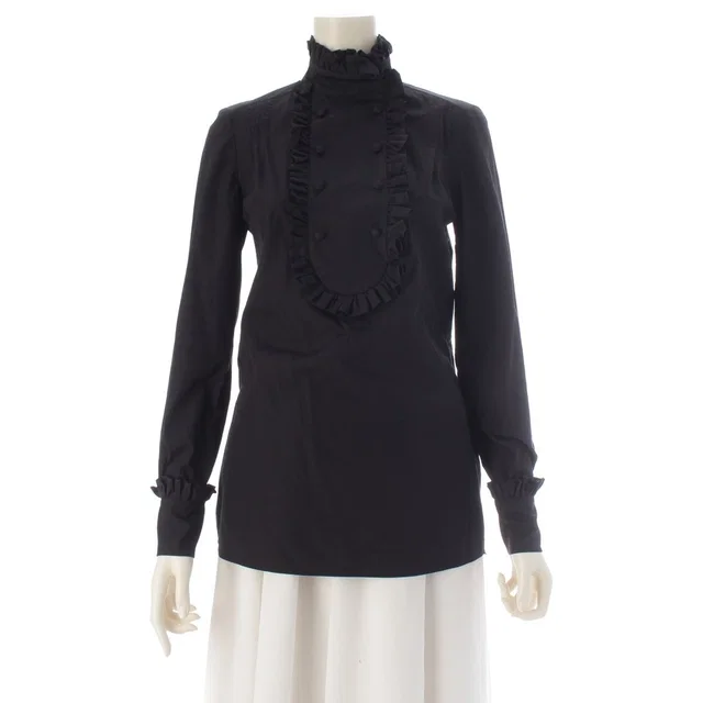 Prada Cotton Ruffle Shirt Blouse Top Black 36 in Black from The Reluxe