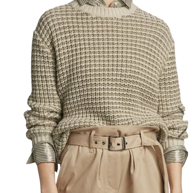 Brunello Cucinelli Women Lurex Stripped Wool Cashmere Sweater Beige Xxl in brown|neutral Cashmere from Poshmark