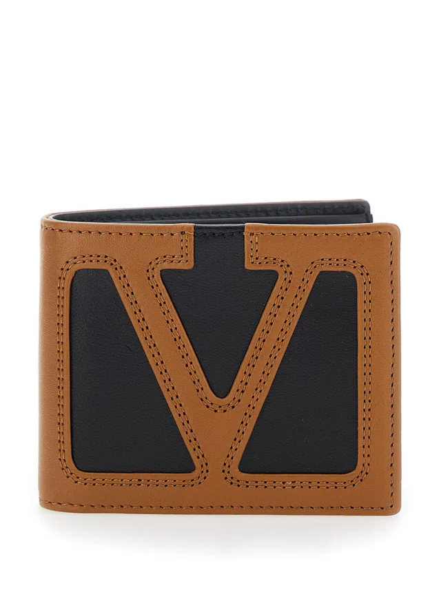 Valentino Garavani Maxi Vlogo Bi-Fold Wallet — Brown Leather in Brown Leather from HEWI
