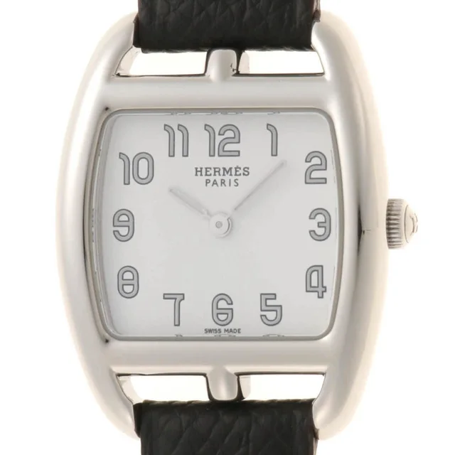 Hermès Cape Cod Tonneau Watch Steel Third-Party Leather Strap White Dial in White Leather from The Reluxe