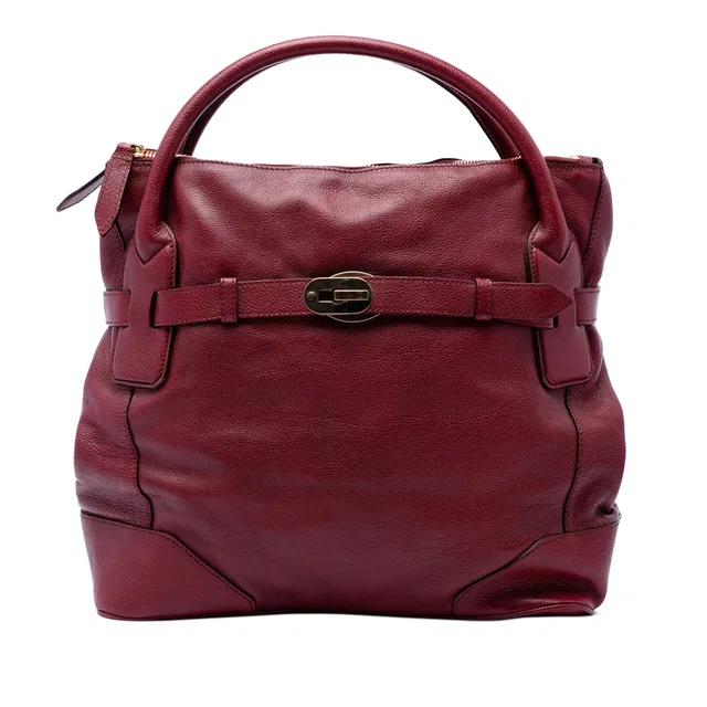 Red Burberry Leather Bartow Satchel in Red Leather from Designer Revival