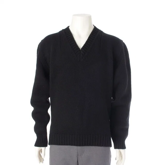 Prada Wool Triangle Logo Logege V-neck Sweater Knit Long Sleeve Top Black in Black Wool from The Reluxe