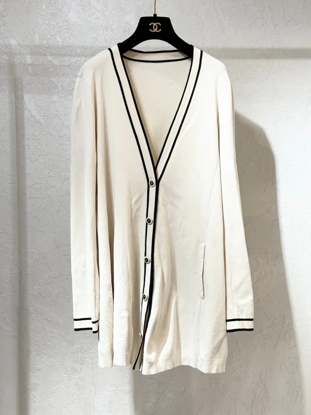 Chanel 2- Piece Cream Top and Cardigan Set Size 40 in White Silk from Luxury Promise