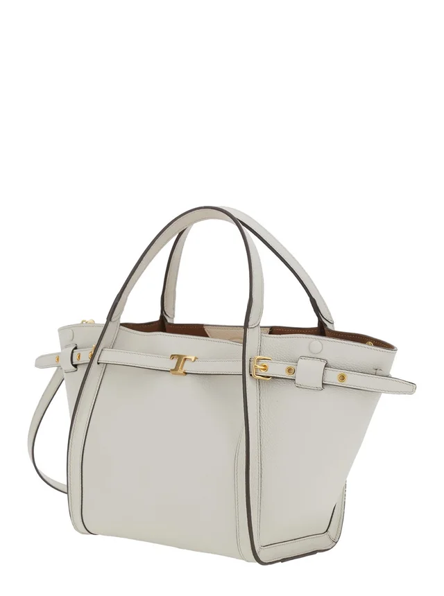 TOD'S White Medium Tote Bag with T Timeless Plaque on the Front and Adjustable and Removable Shoulder Strap in Leather Woman in White 100% Calf, photo 4 of 12 from Gaudenzi Boutique
