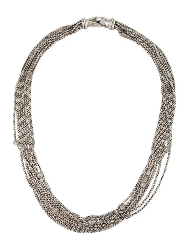 David Yurman Diamond Ball Mulitstrand Station Necklace, 16.5" in multicolor from The RealReal