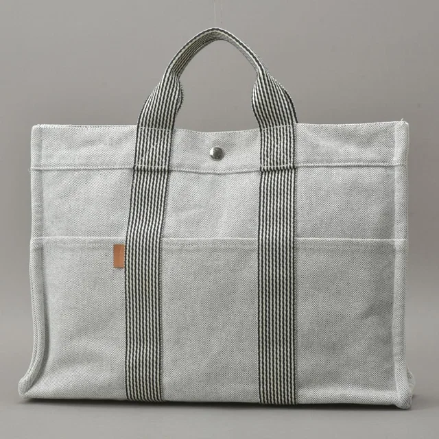 Hermès New Fourre Tout MM Tote Bag Canvas Gray Black in Black Canvas from The Reluxe