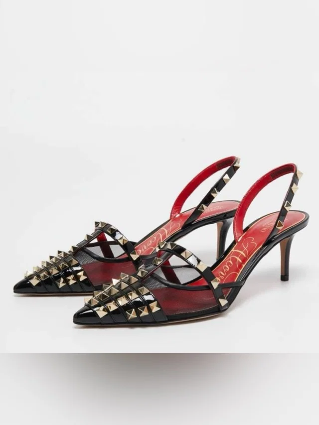 Valentino Garavani Black Patent Leather And Mesh Alcove Slingback Pump 36 in black|red Patent leather from Poshmark