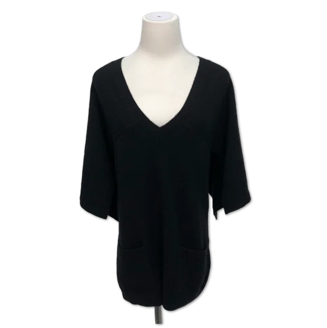 Chanel Black V-Neck Short-Sleeve Knit Sweater size 36 in Black from Luxury Promise