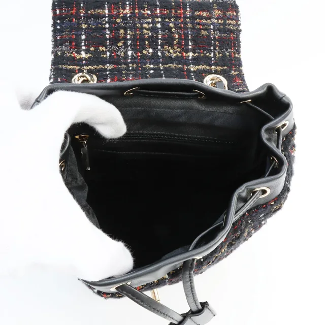 Chanel Circa 2019 Tweed CC Turn-Lock Mini Backpack Black/Multi in Black Tweed from VINTAGE QOO TOKYO, photo 5 of 11