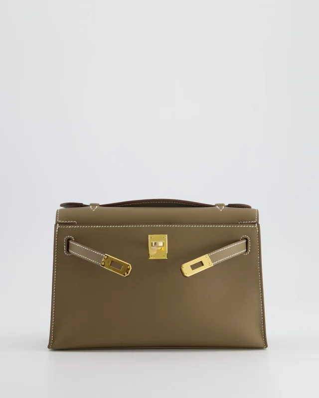Hermès Kelly Pochette Bag in Taupe Swift leather from Sellier, photo 2 of 19