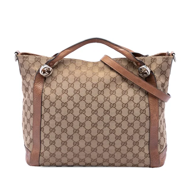 Beige Gucci Medium GG Canvas Miss GG Satchel in Beige Canvas from Designer Revival
