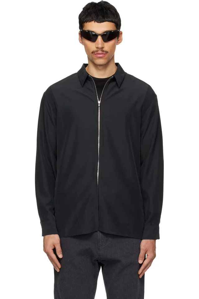 POST ARCHIVE FACTION (PAF) Black Zip Archive Shirt, image 1 of 1 from SSENSE