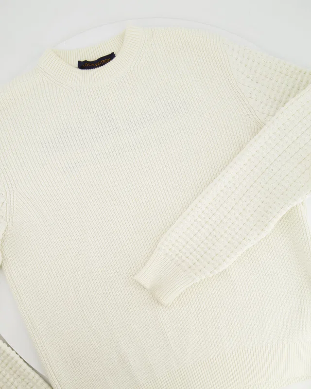 Louis Vuitton Menswear White Knit Jumper with Black "Rue de Pont Neuf 2, Paris" Logo Embroidery Size S (EU 38) in Black from Sellier