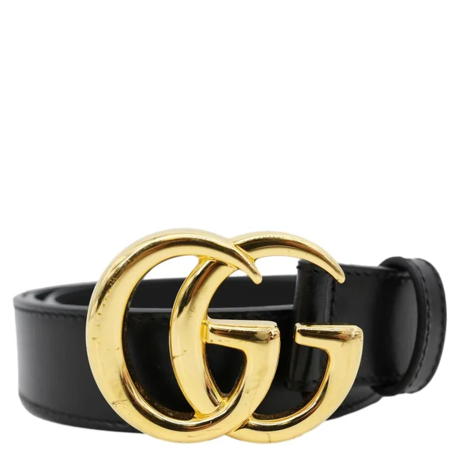 Gucci GG Buckle Marmont Thin Leather Belt Size 90.36 Black 414516 in Black Leather from Dallas Designer Handbags