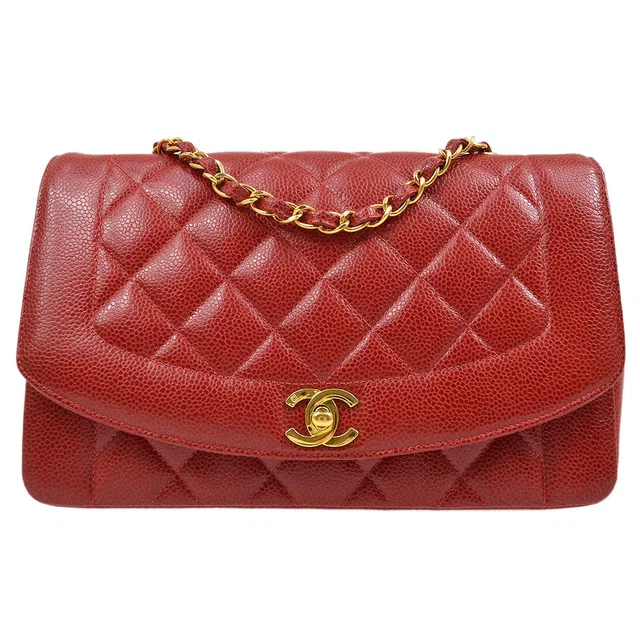 Chanel 1994-1996 Red Caviar Medium Diana Flap Bag in Red Caviar leather from AMORE Vintage Tokyo