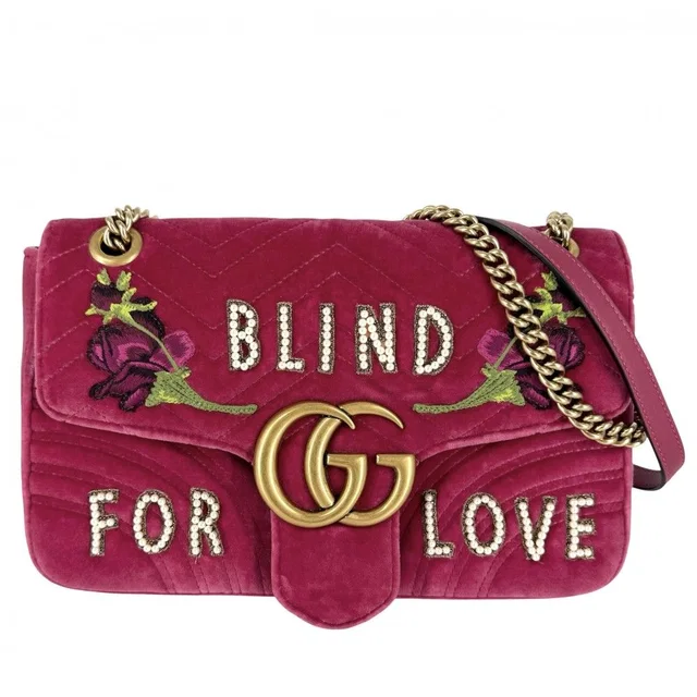Gucci Shoulder Bag GG Marmont Quilted Chain Crossbody Embroidery Velour Leather in Leather from The Reluxe